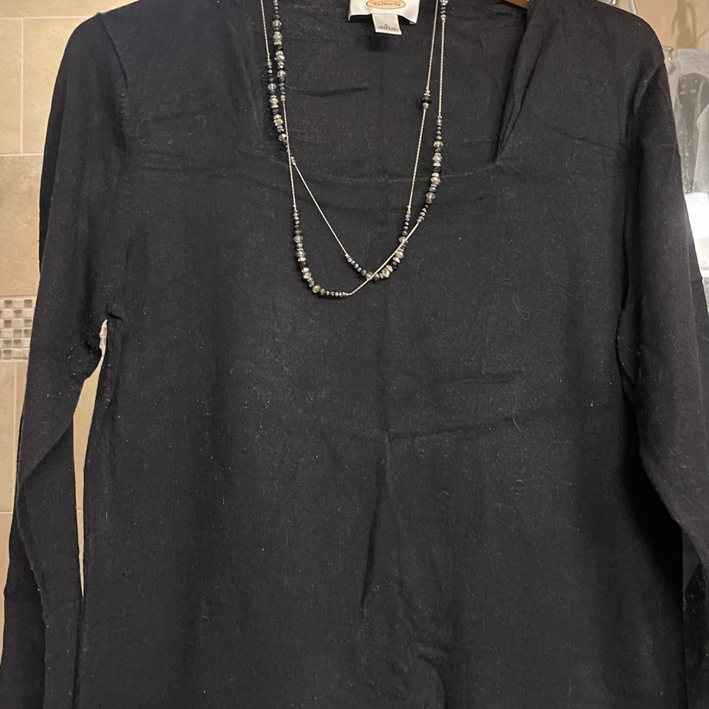 Talbots black square neck sweater Sz Large